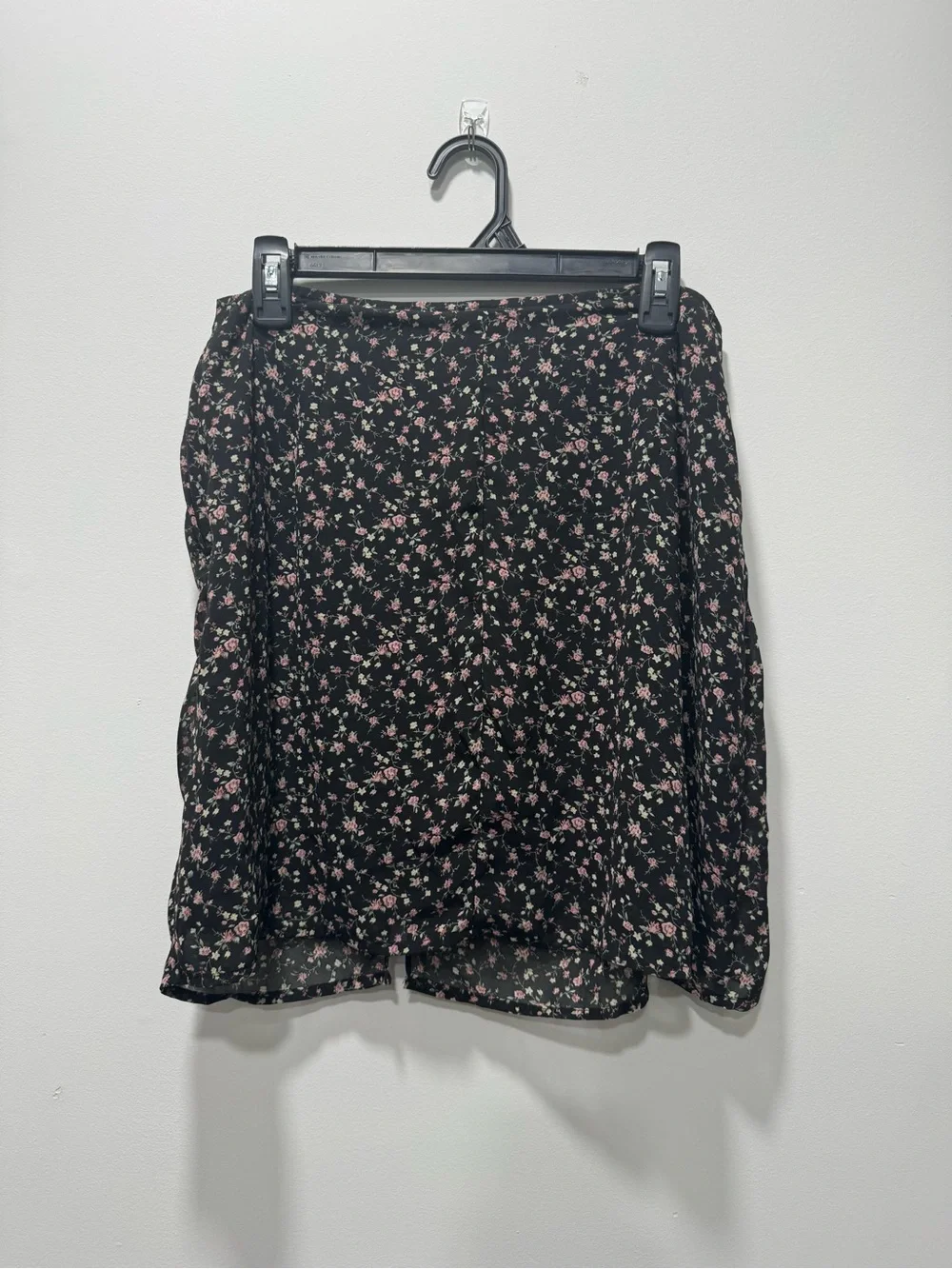 Blue Rain Black Mini Skirt with Pink Floral Print and Twist Detail